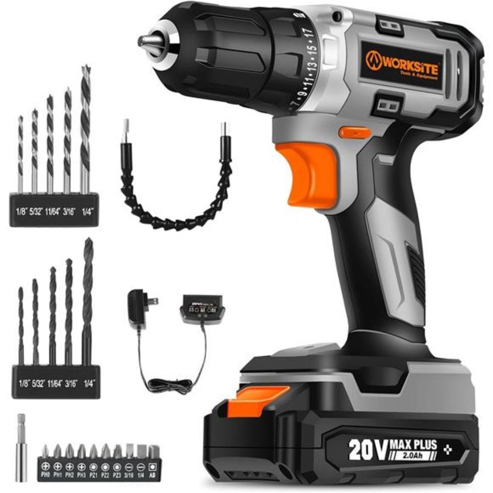 Cordless Drill/Driver Kit, 20V MAX 3/8" Compact Drill Set,  24pcs Accessories
